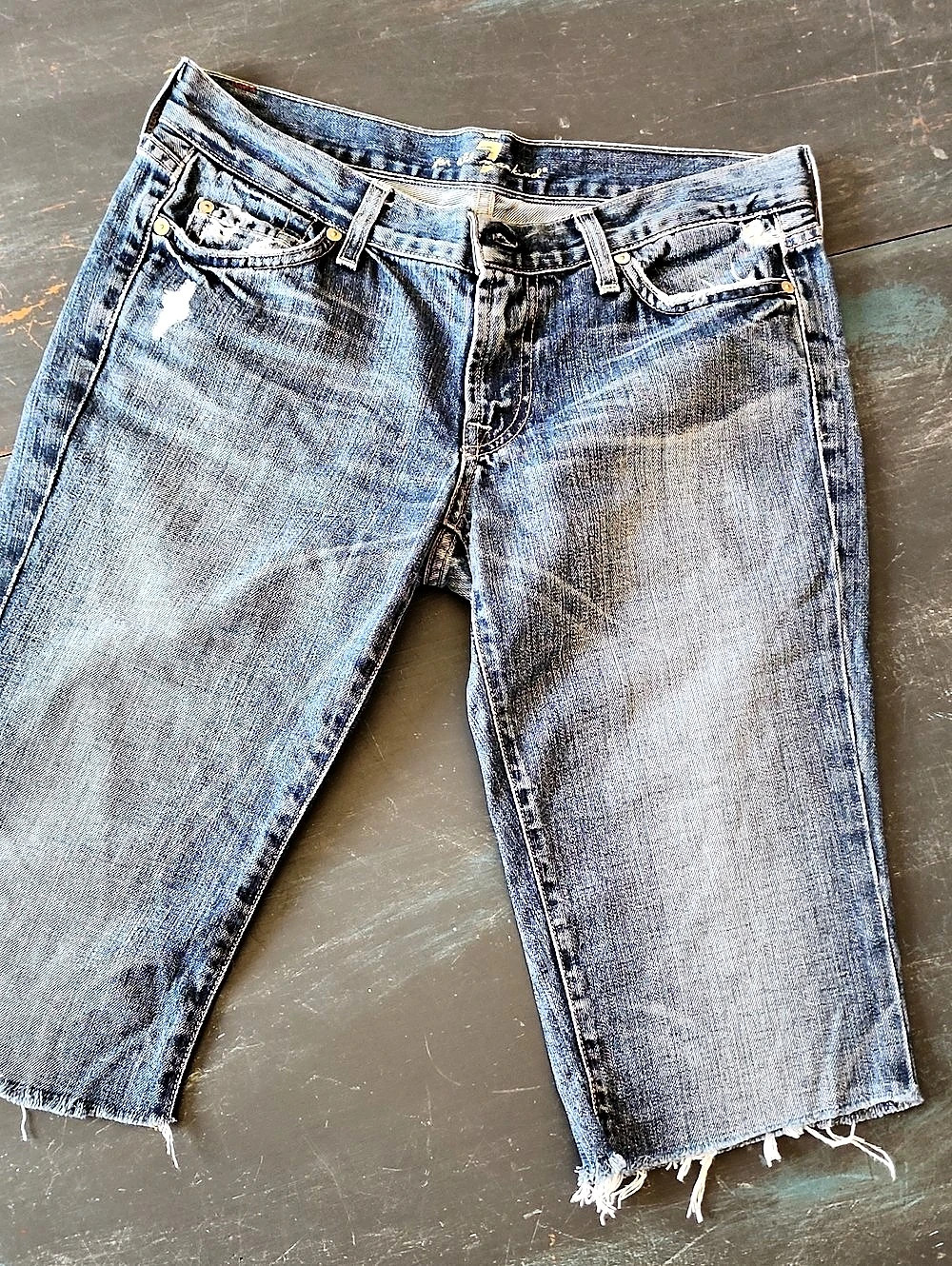 7 for All Mankind Distressed Cut Off Jean/shorts in Blue